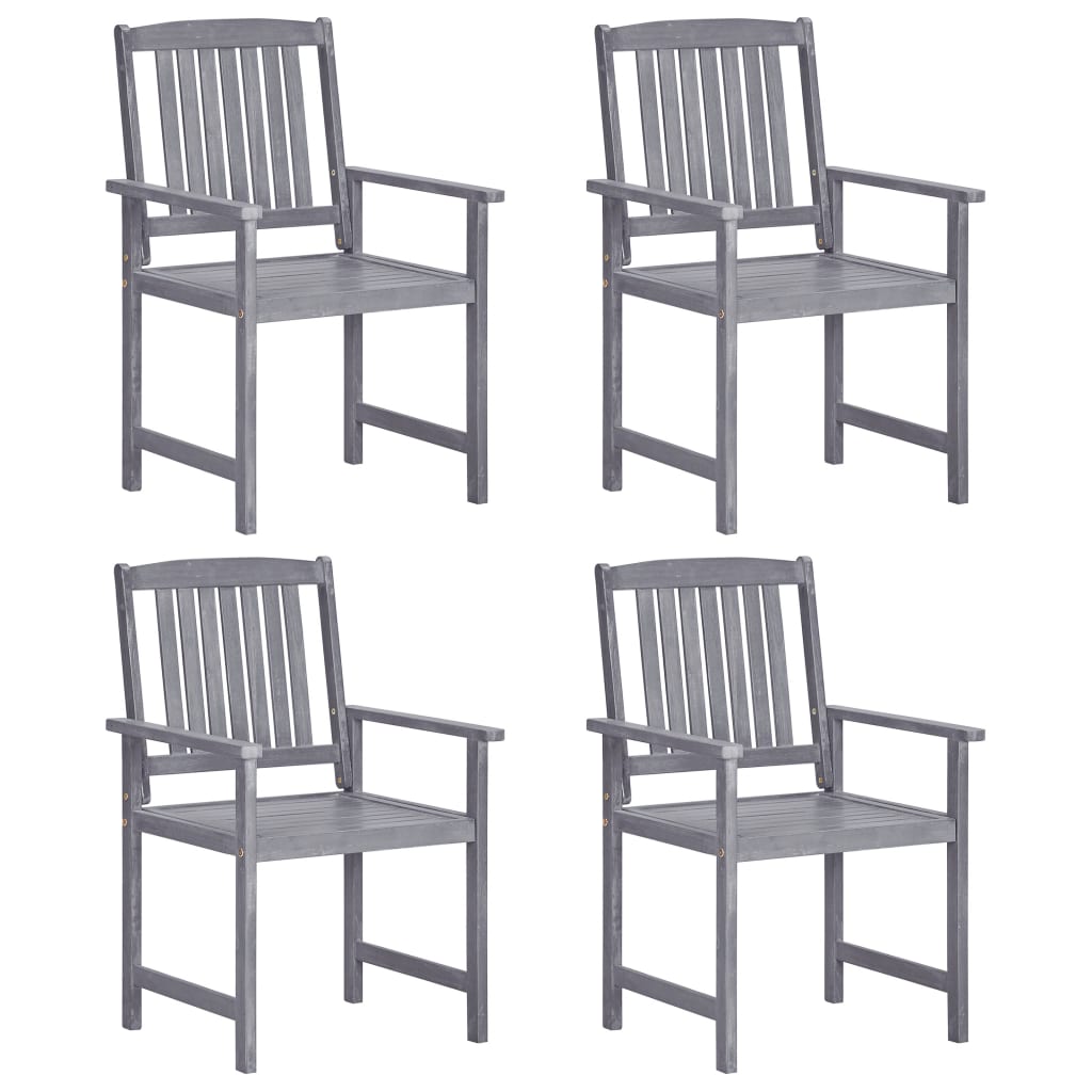 4-Piece Grey Garden Chairs Set - Solid Acacia Wood Furniture