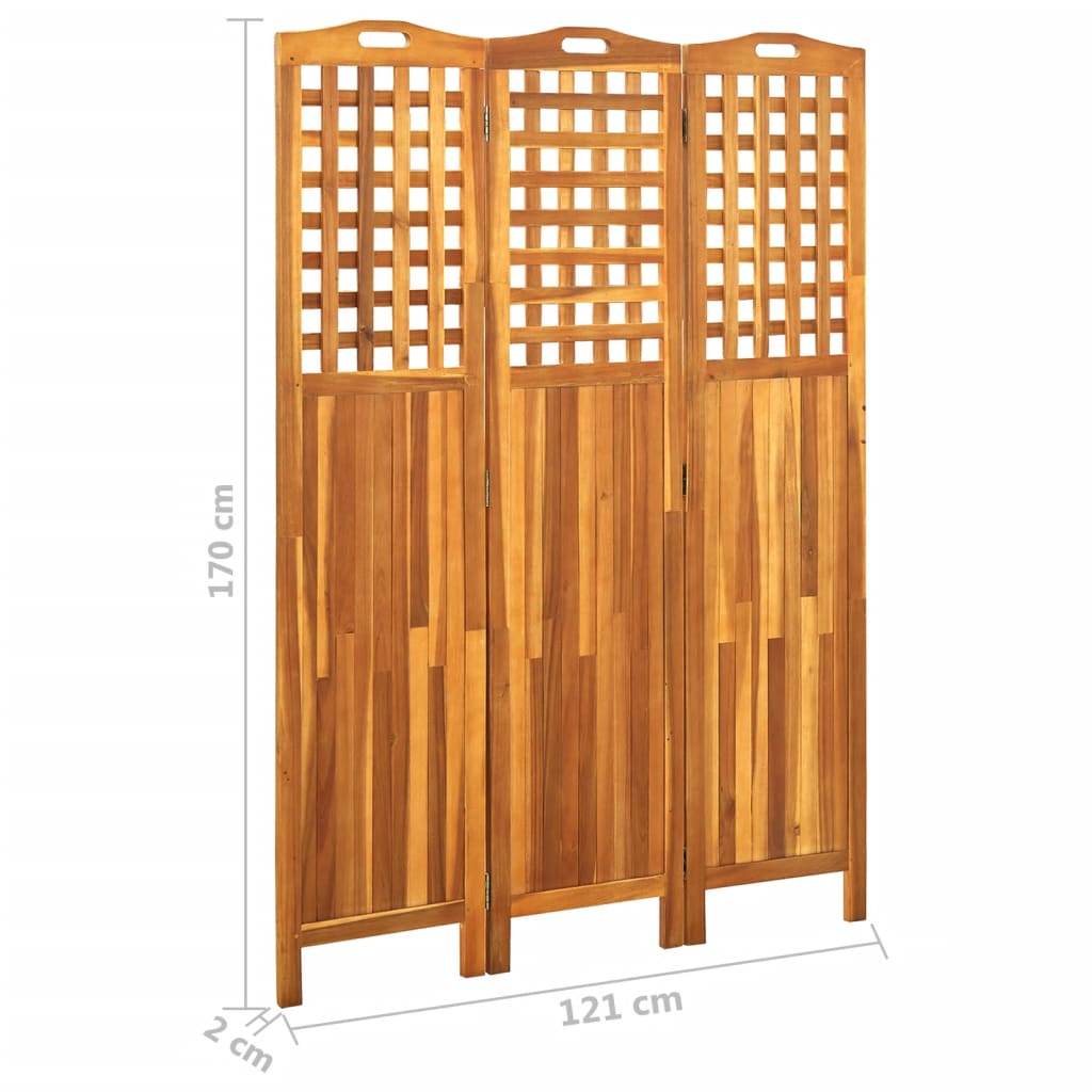 Solid Acacia Wood 3-Panel Room Divider (121x2x170 cm)