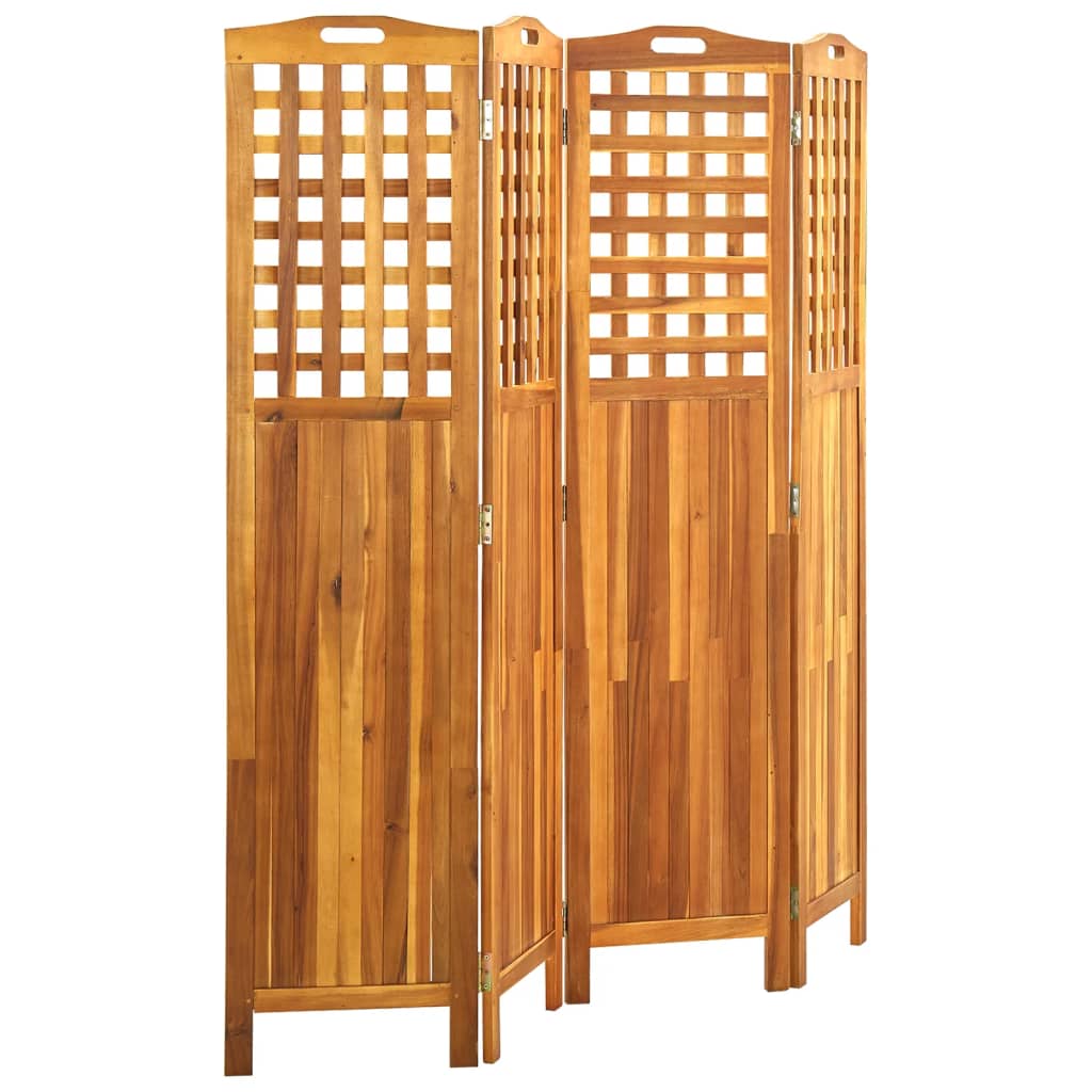 Solid Acacia Wood 4-Panel Room Divider, 161x2x170 cm