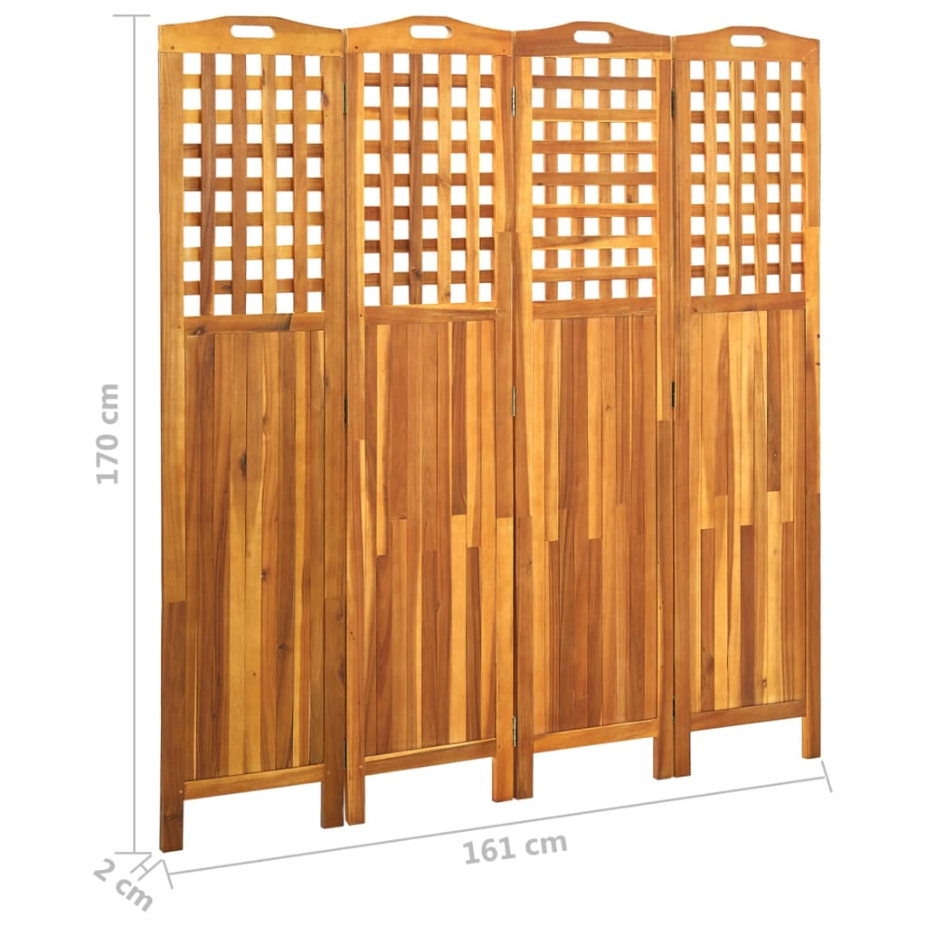Solid Acacia Wood 4-Panel Room Divider, 161x2x170 cm