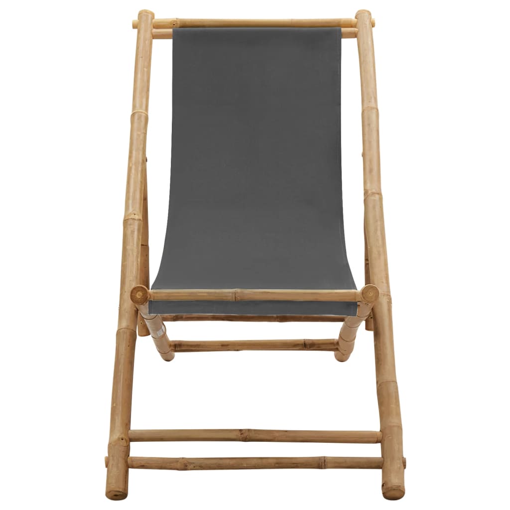 Stylish Bamboo & Dark Grey Canvas Deck Chair - Comfort & Elegance