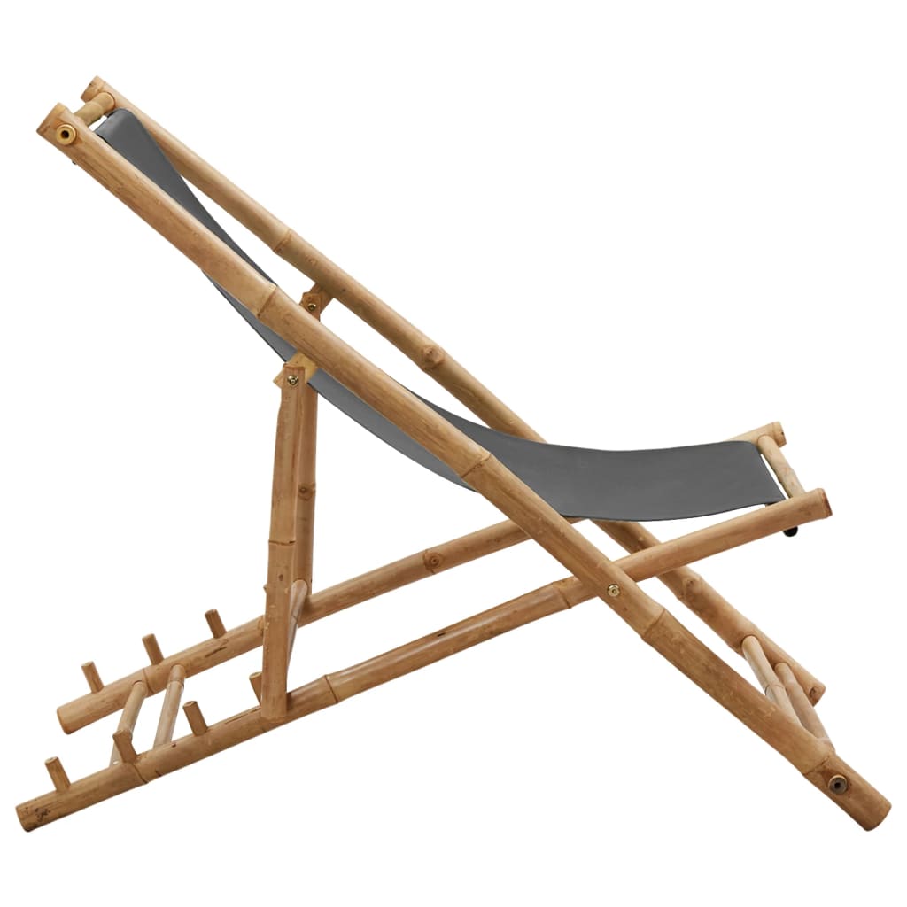Stylish Bamboo & Dark Grey Canvas Deck Chair - Comfort & Elegance