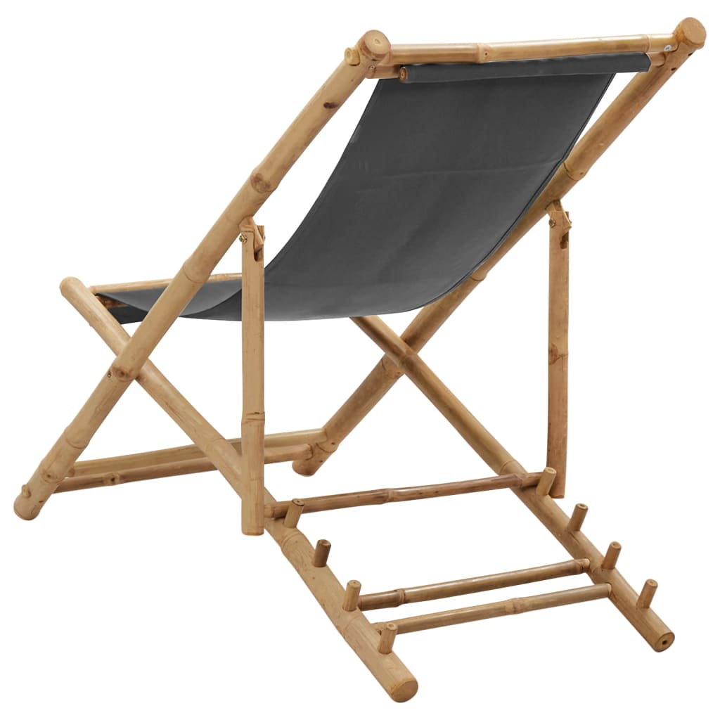 Stylish Bamboo & Dark Grey Canvas Deck Chair - Comfort & Elegance
