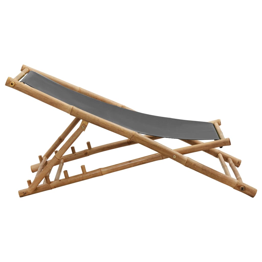Stylish Bamboo & Dark Grey Canvas Deck Chair - Comfort & Elegance