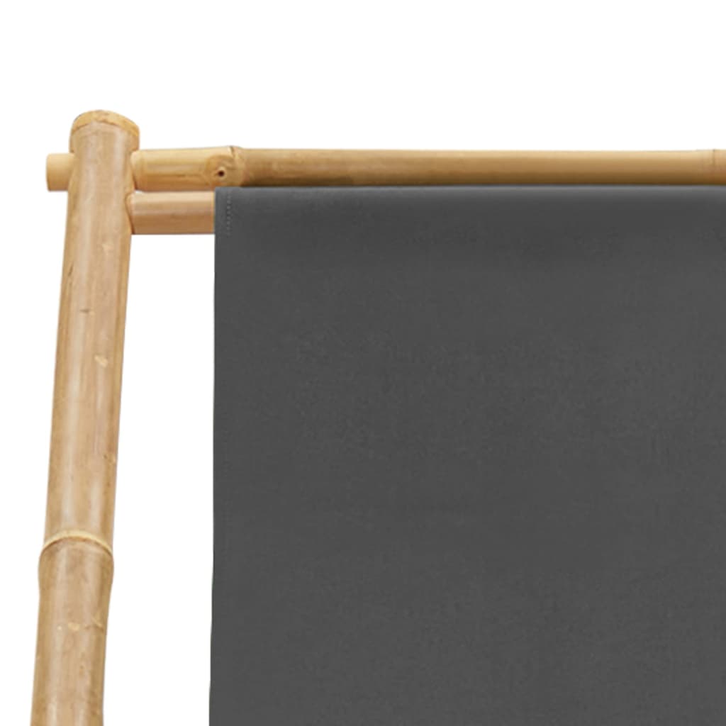 Stylish Bamboo & Dark Grey Canvas Deck Chair - Comfort & Elegance
