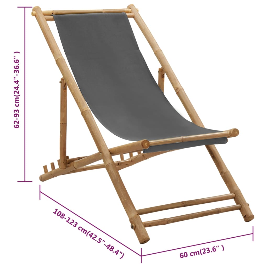 Stylish Bamboo & Dark Grey Canvas Deck Chair - Comfort & Elegance