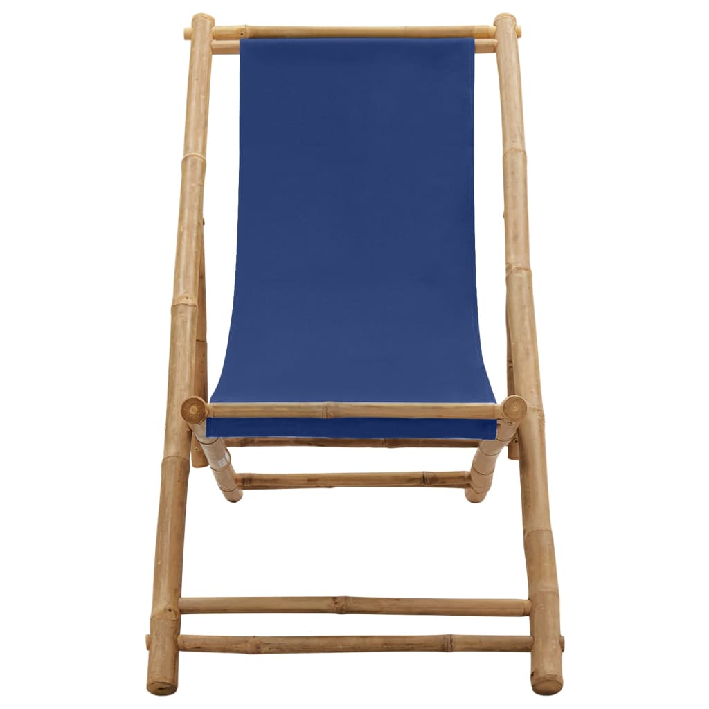 Navy Blue Bamboo & Canvas Deck Chair - Elegant Outdoor Seating