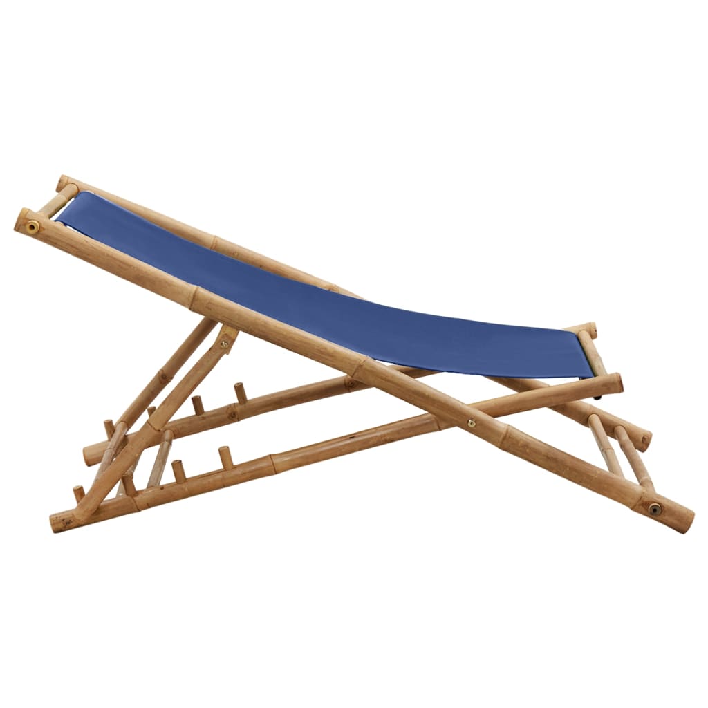 Navy Blue Bamboo & Canvas Deck Chair - Elegant Outdoor Seating