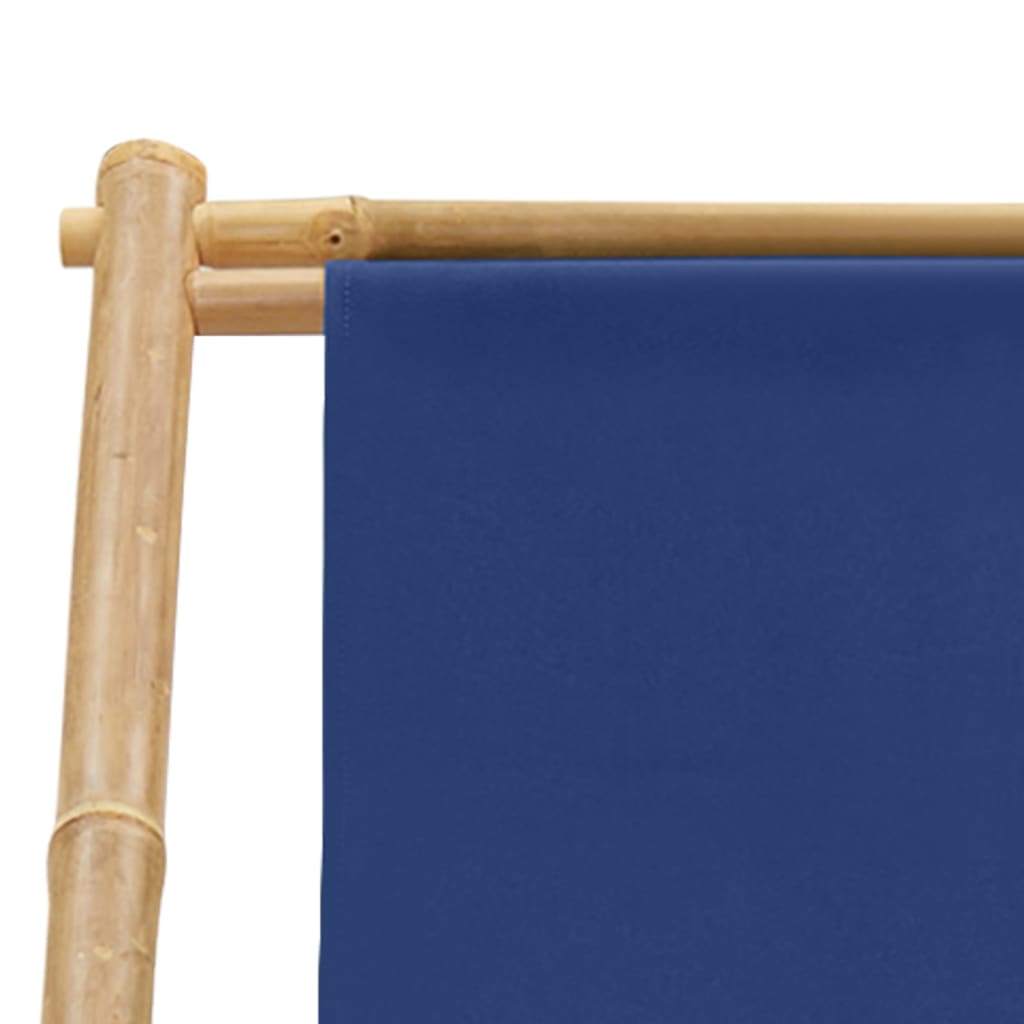 Navy Blue Bamboo & Canvas Deck Chair - Elegant Outdoor Seating