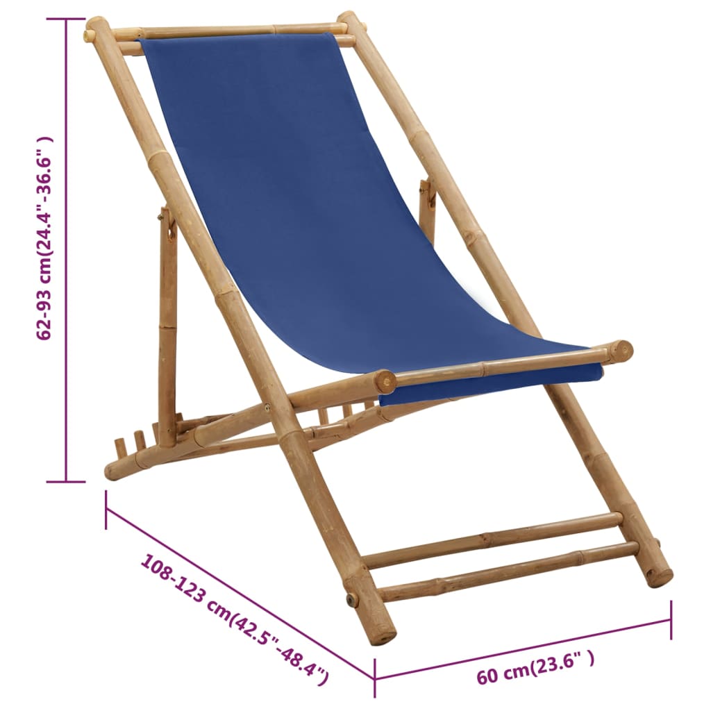 Navy Blue Bamboo & Canvas Deck Chair - Elegant Outdoor Seating