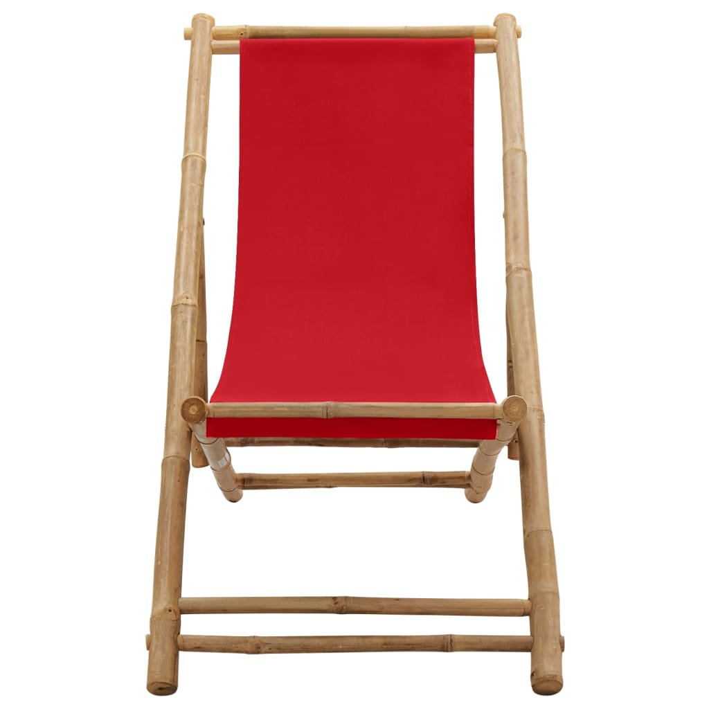 Red Canvas Bamboo Deck Chair - Stylish, Durable Outdoor Seating
