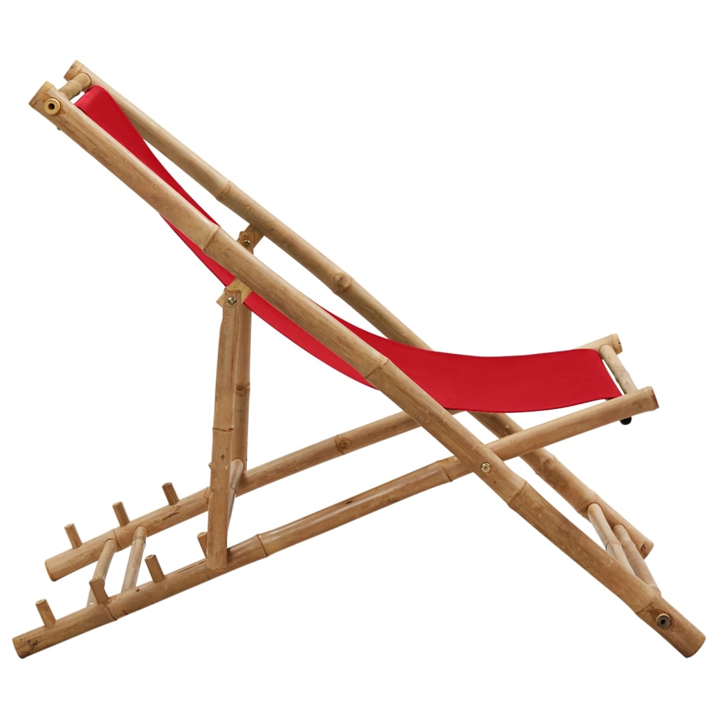 Red Canvas Bamboo Deck Chair - Stylish, Durable Outdoor Seating