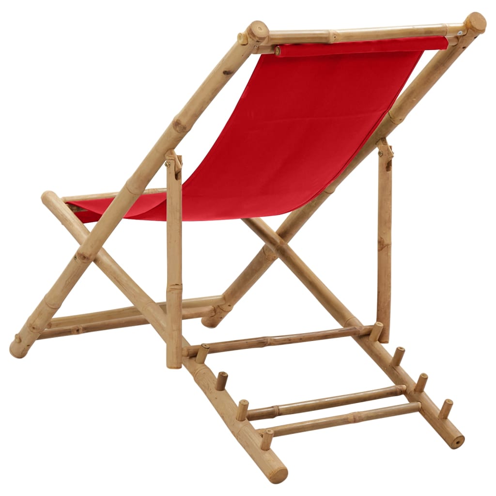 Red Canvas Bamboo Deck Chair - Stylish, Durable Outdoor Seating