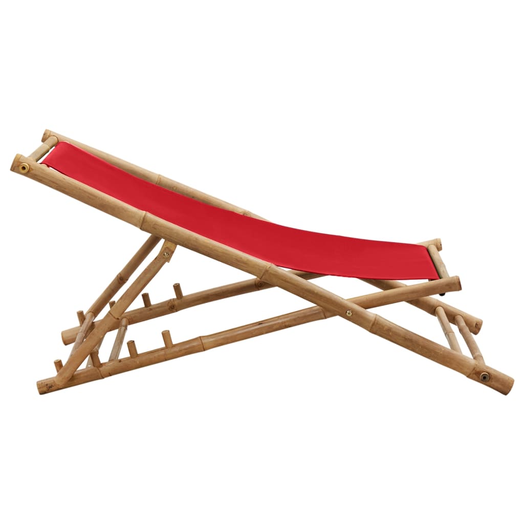 Red Canvas Bamboo Deck Chair - Stylish, Durable Outdoor Seating