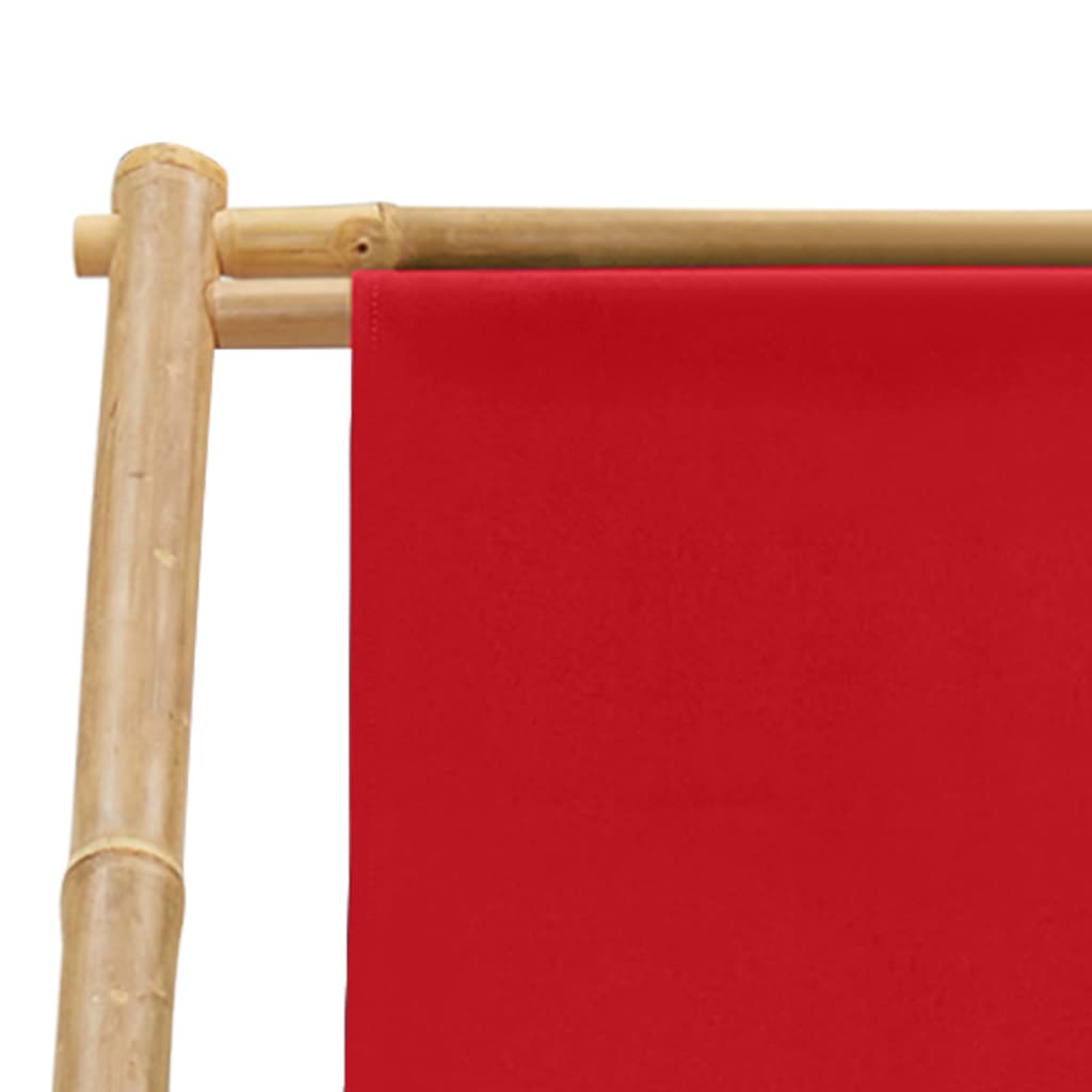 Red Canvas Bamboo Deck Chair - Stylish, Durable Outdoor Seating