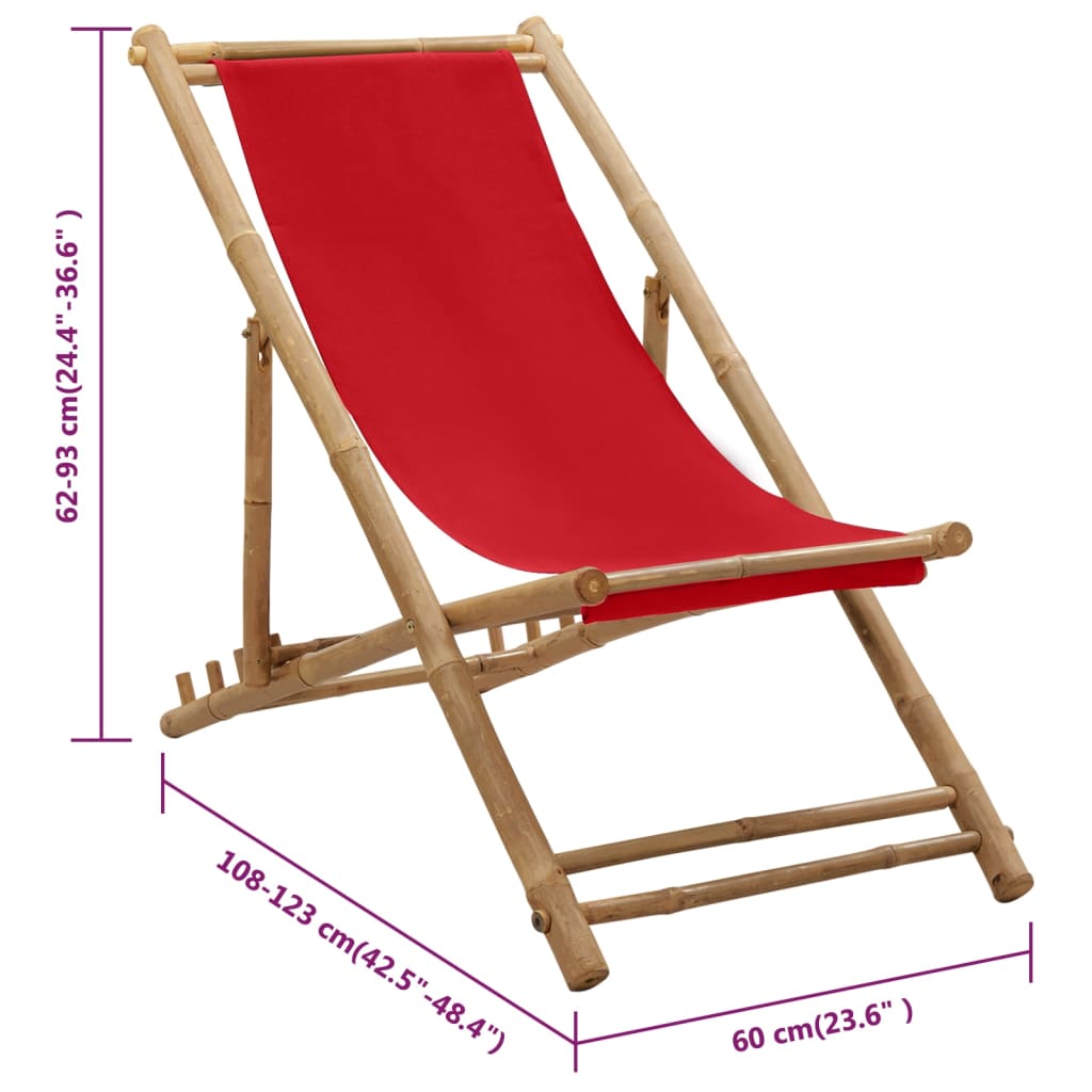 Red Canvas Bamboo Deck Chair - Stylish, Durable Outdoor Seating