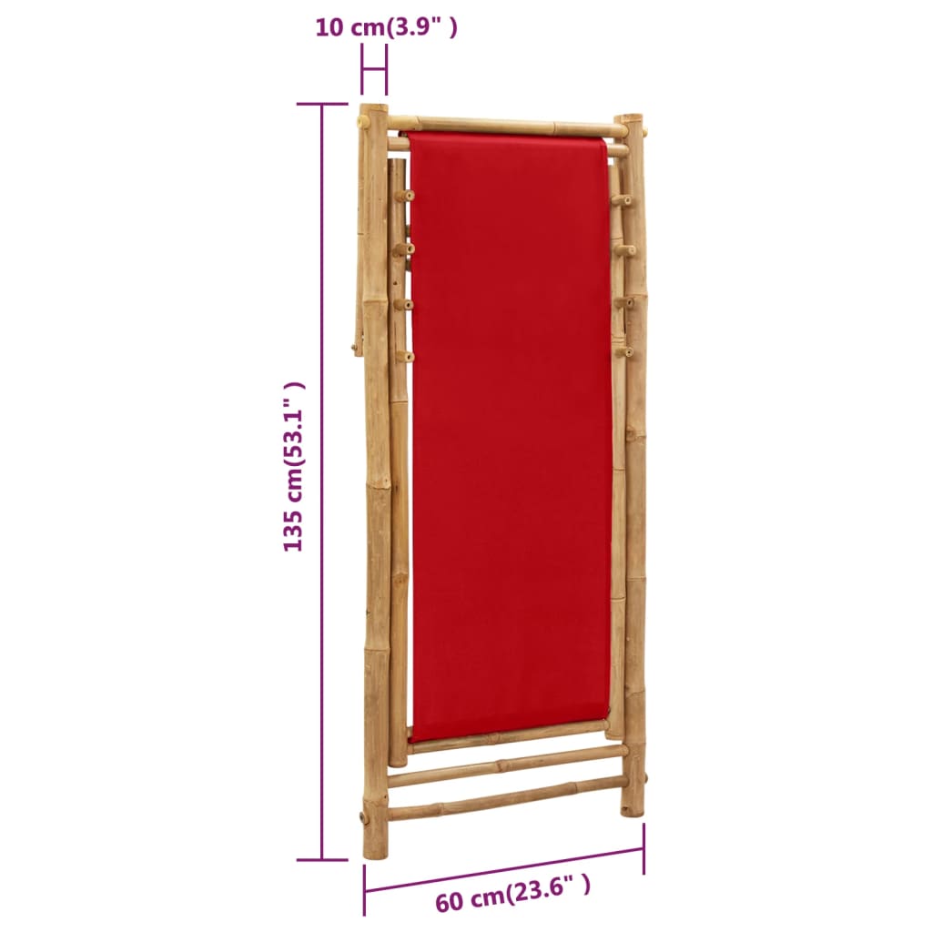 Red Canvas Bamboo Deck Chair - Stylish, Durable Outdoor Seating