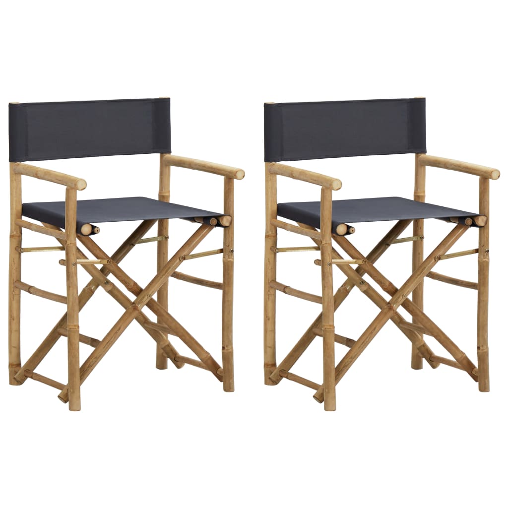Dark Grey Bamboo Fabric Folding Director's Chairs 2pcs Set