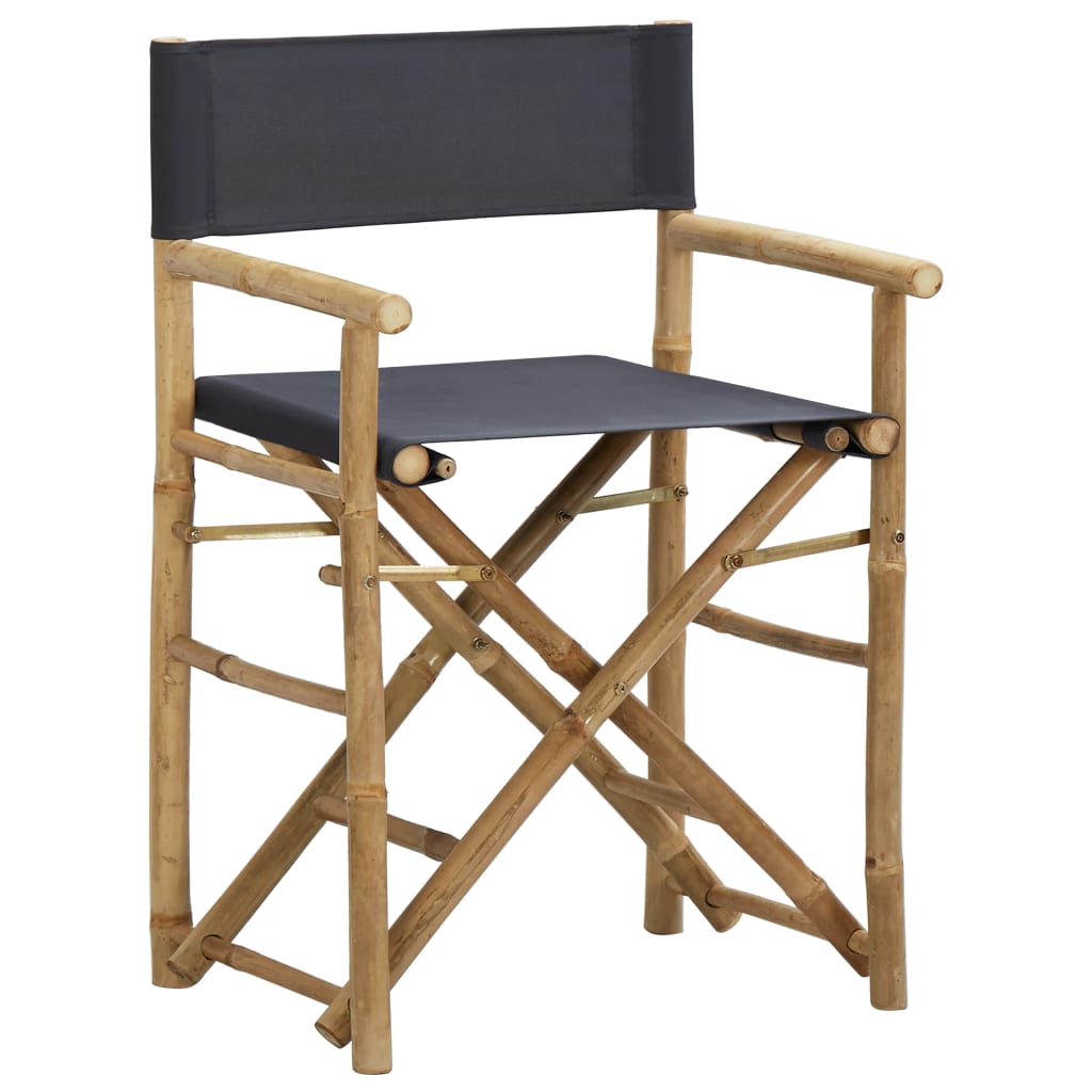 Dark Grey Bamboo Fabric Folding Director's Chairs 2pcs Set