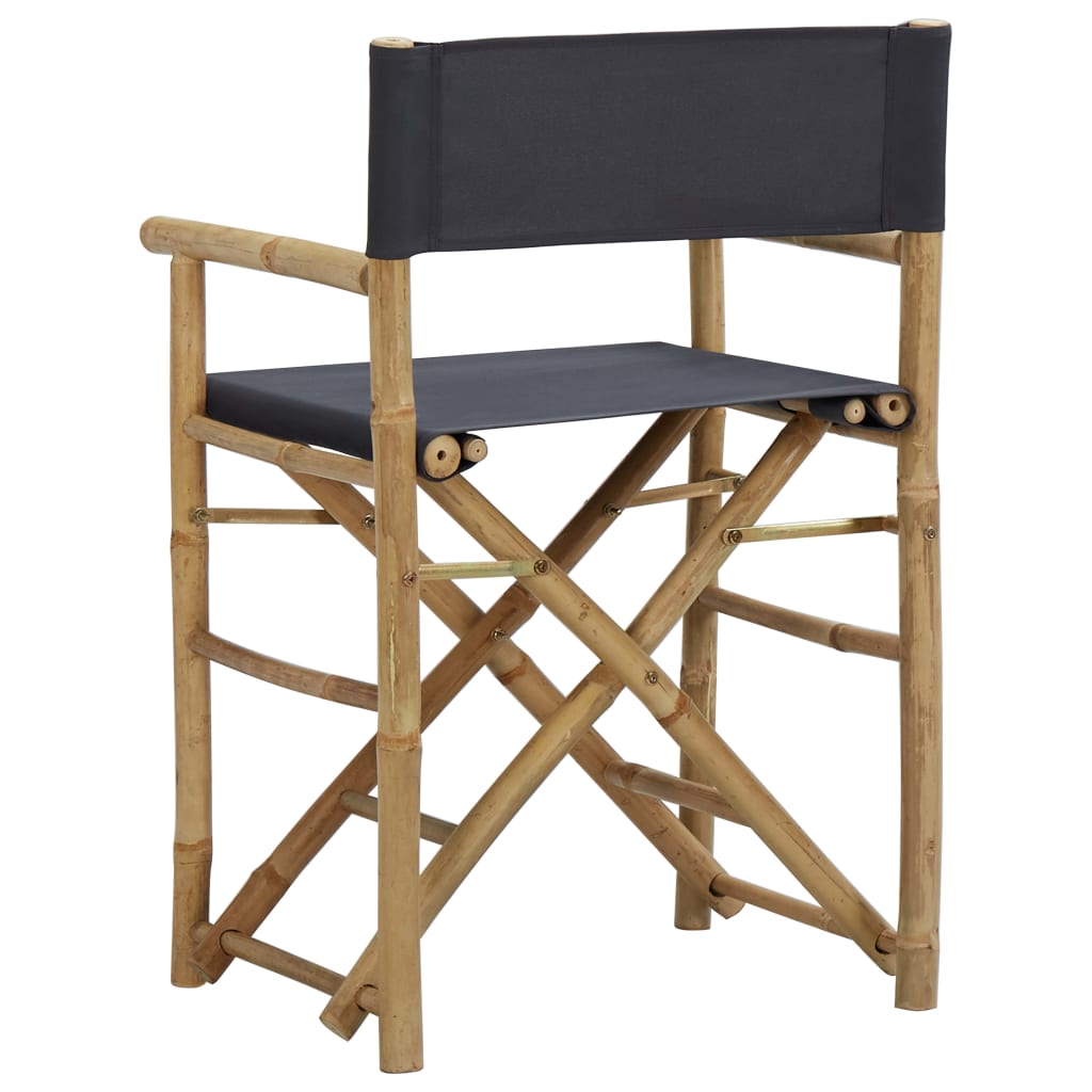 Dark Grey Bamboo Fabric Folding Director's Chairs 2pcs Set