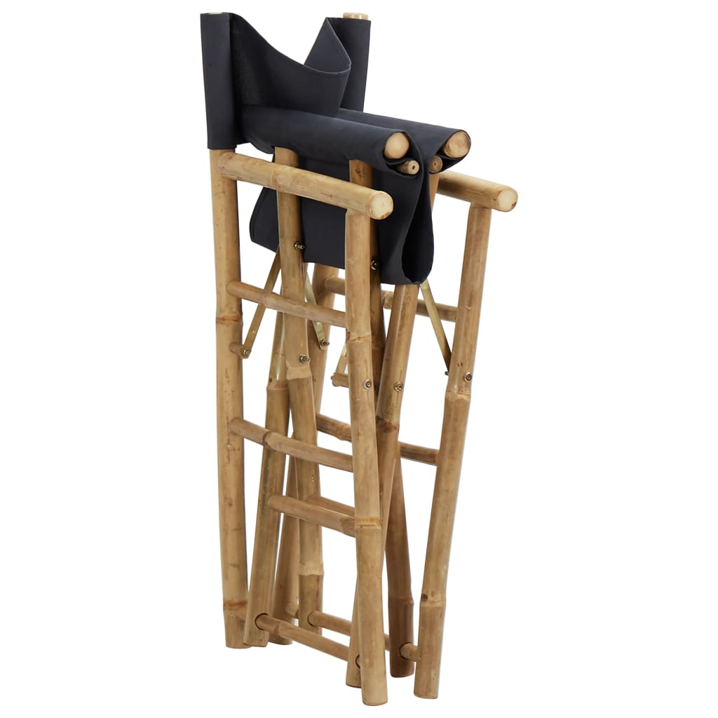 Dark Grey Bamboo Fabric Folding Director's Chairs 2pcs Set