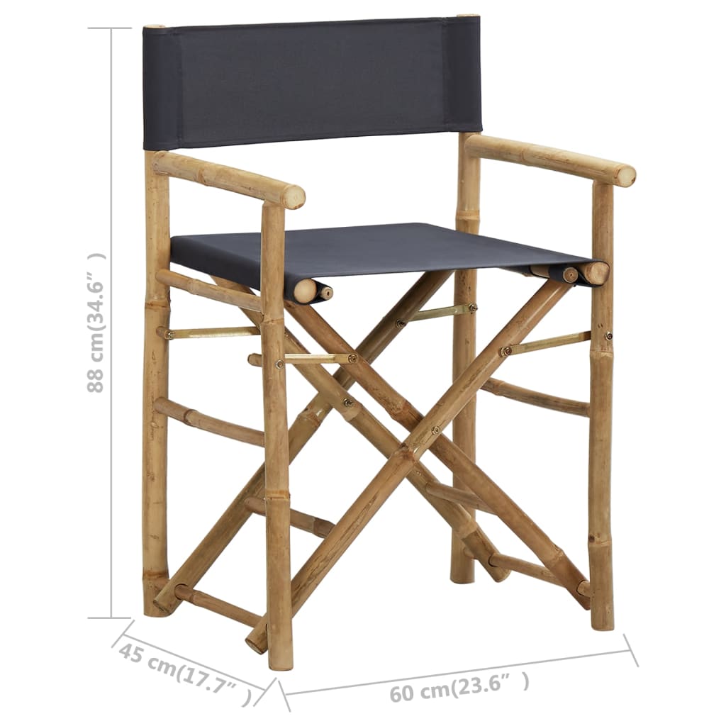 Dark Grey Bamboo Fabric Folding Director's Chairs 2pcs Set