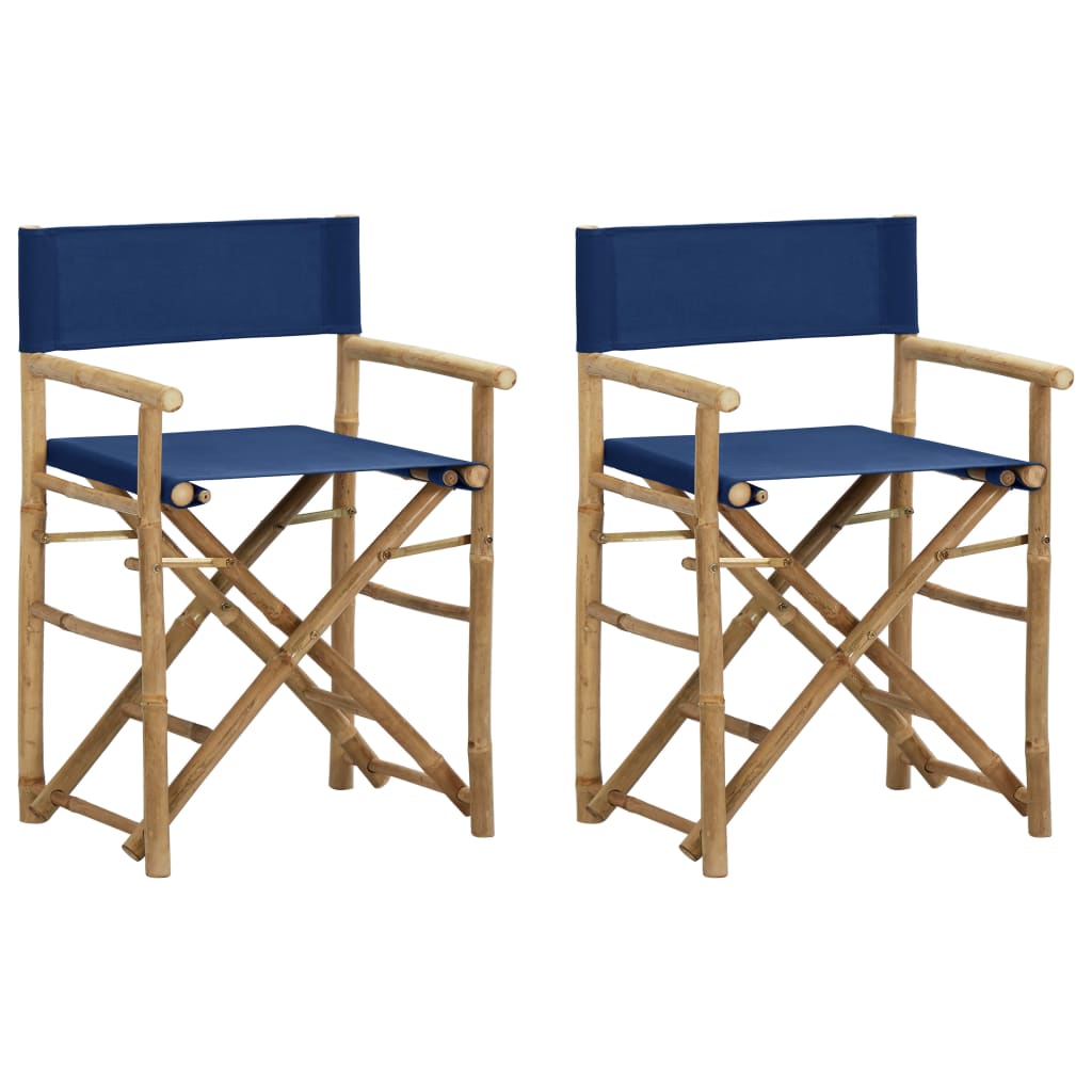 Blue Bamboo Folding Director's Chairs, Set of 2 - Durable Fabric