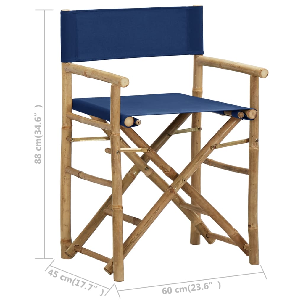 Blue Bamboo Folding Director's Chairs, Set of 2 - Durable Fabric