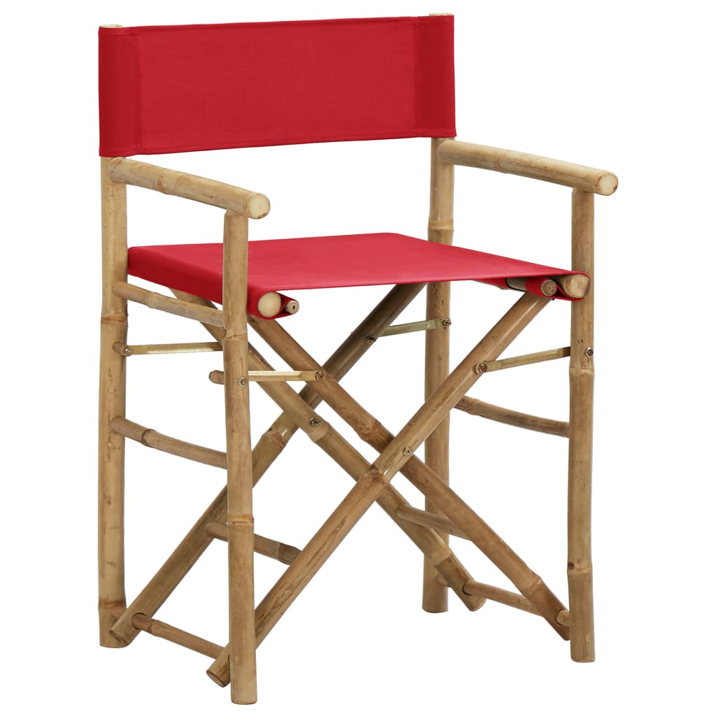 2 Red Bamboo Fabric Folding Director's Chairs - Set of 2