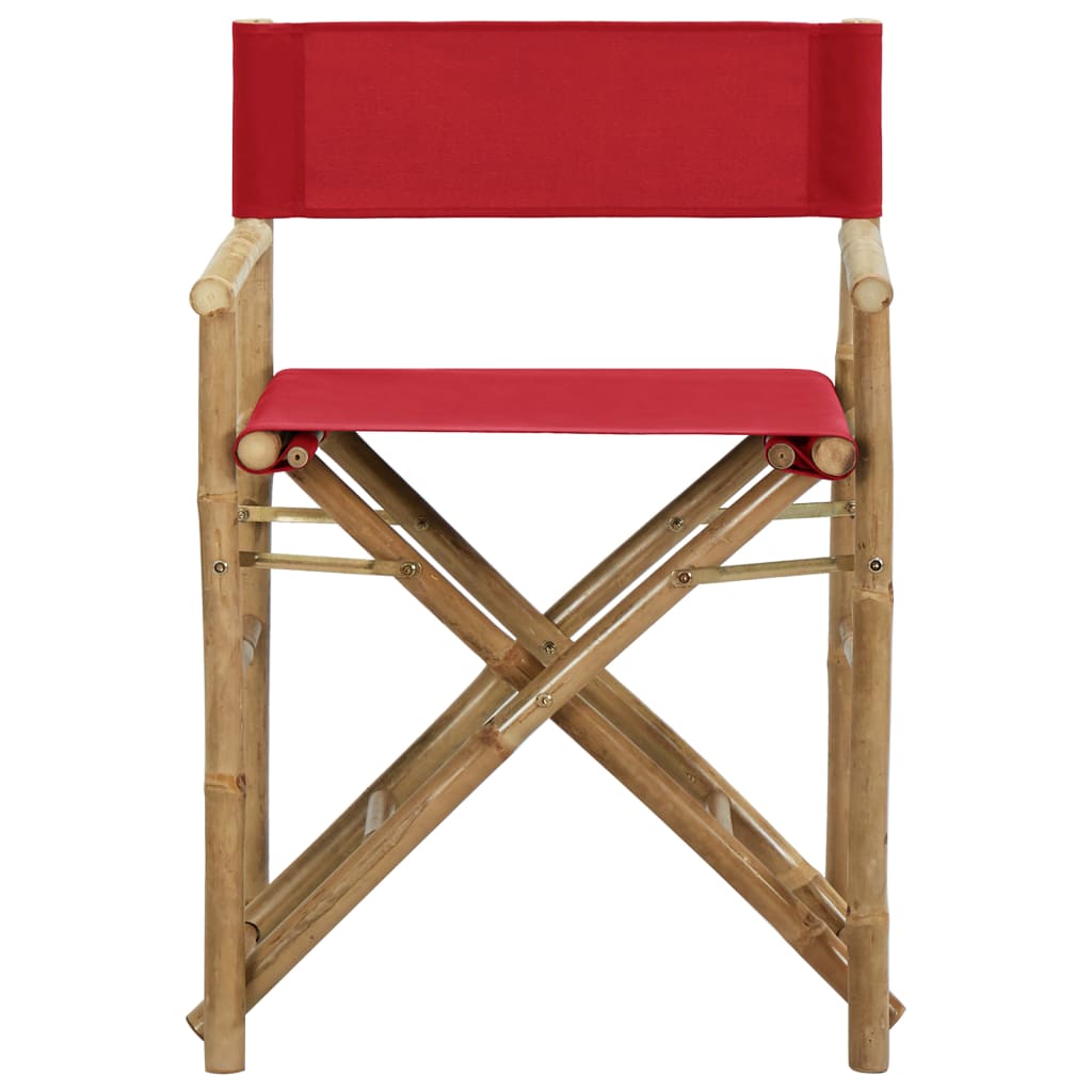 2 Red Bamboo Fabric Folding Director's Chairs - Set of 2