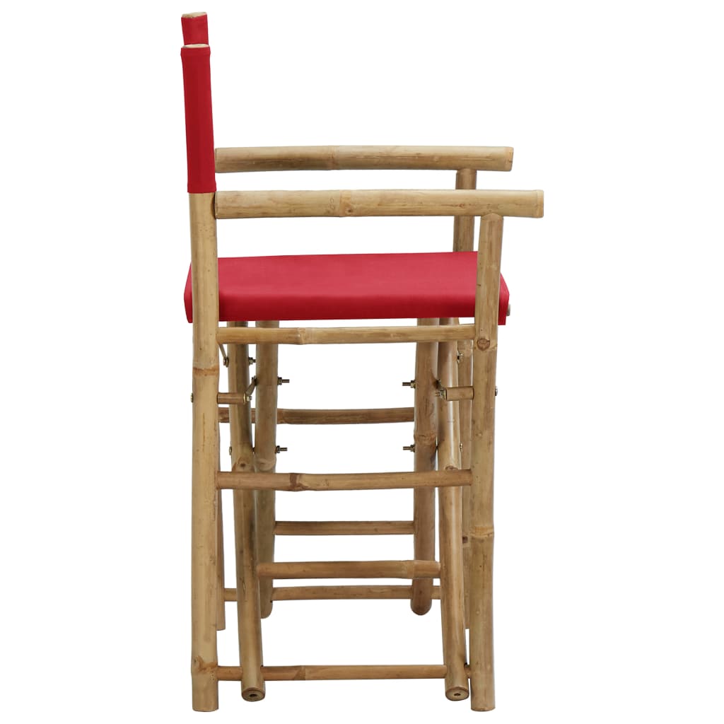 2 Red Bamboo Fabric Folding Director's Chairs - Set of 2