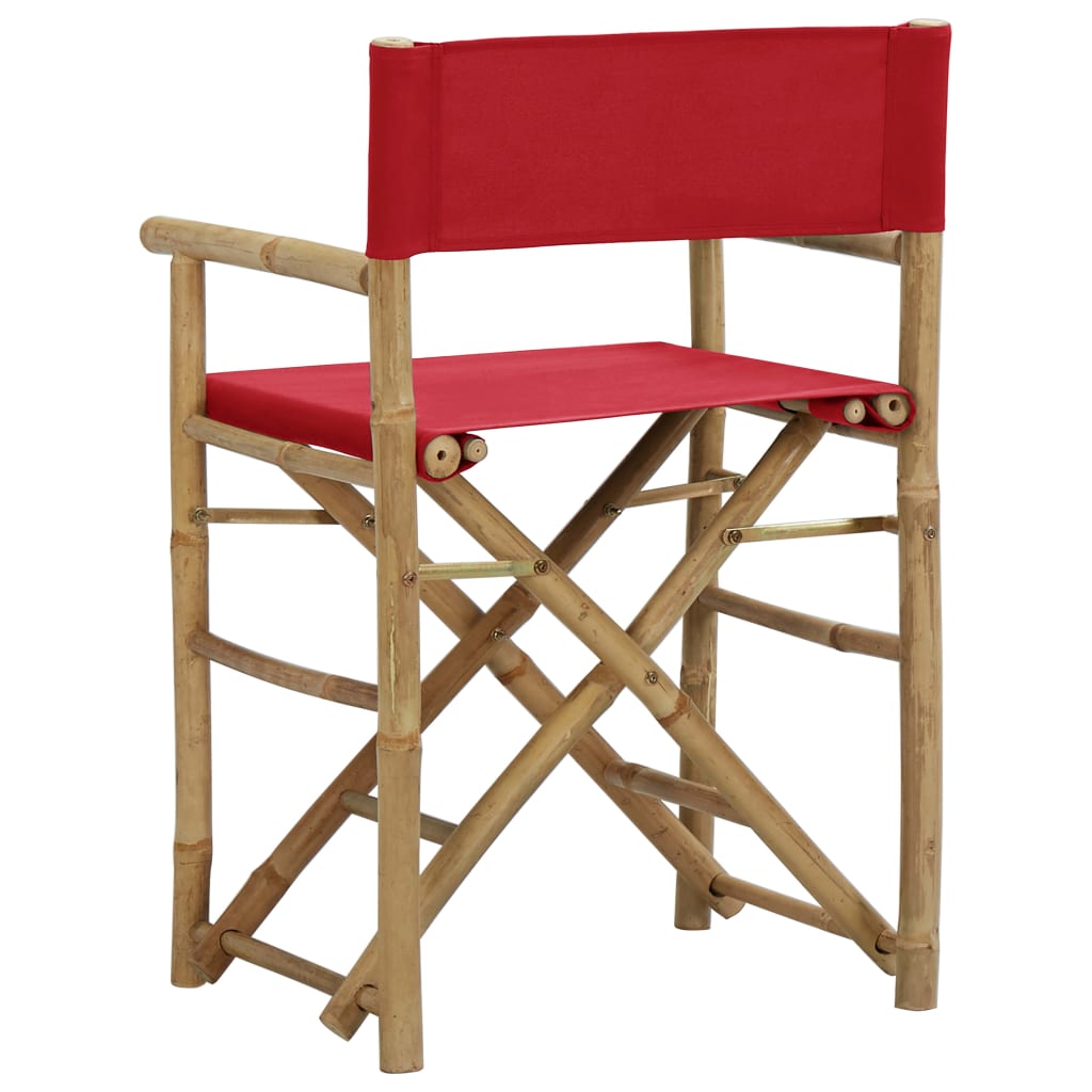 2 Red Bamboo Fabric Folding Director's Chairs - Set of 2
