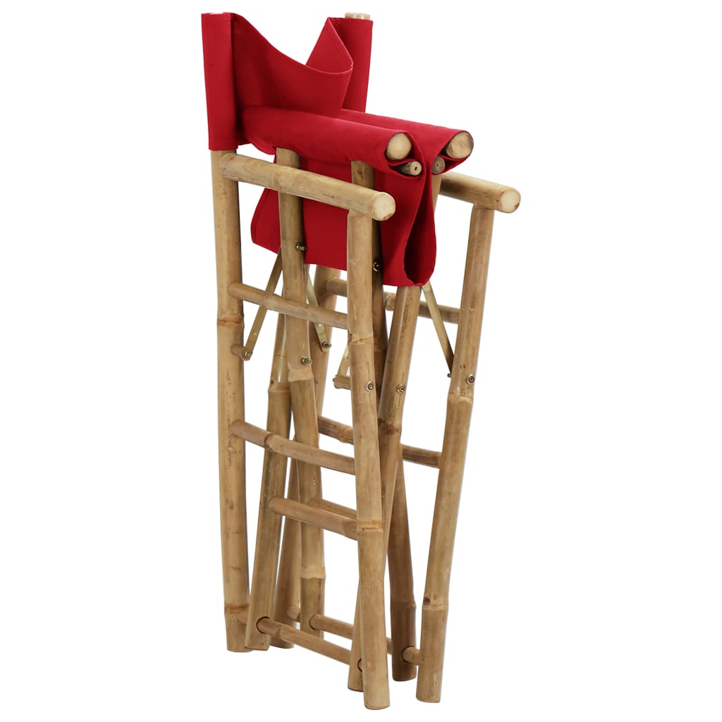 2 Red Bamboo Fabric Folding Director's Chairs - Set of 2