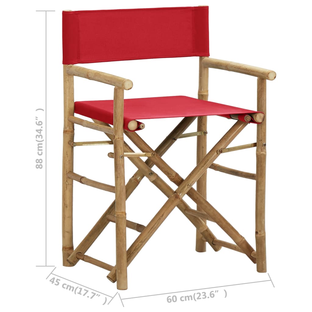 2 Red Bamboo Fabric Folding Director's Chairs - Set of 2
