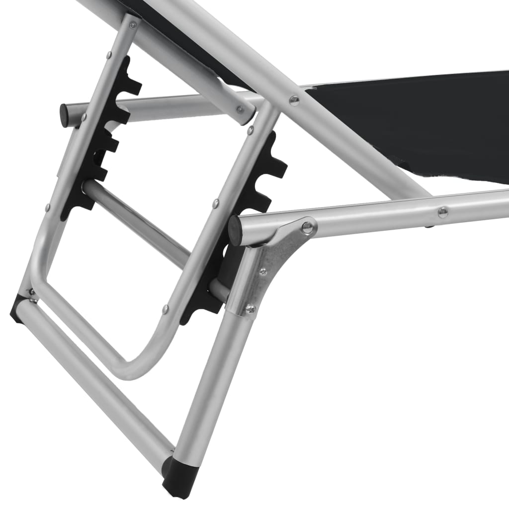 Black Aluminium Folding Sun Loungers 2-Pack with Roof Shelter