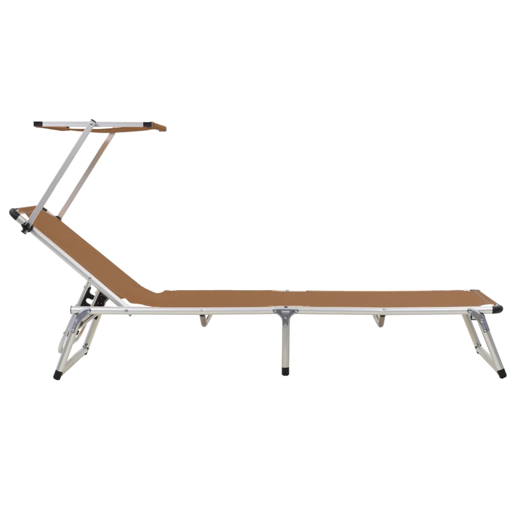 Brown Folding Sun Loungers with Roof - 2 Pcs, Aluminum & Textilene