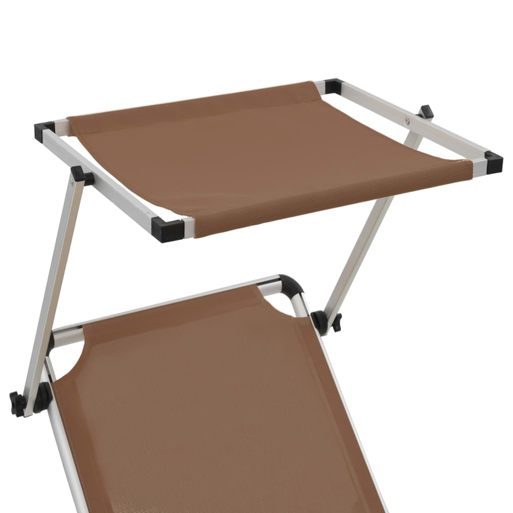 Brown Folding Sun Loungers with Roof - 2 Pcs, Aluminum & Textilene
