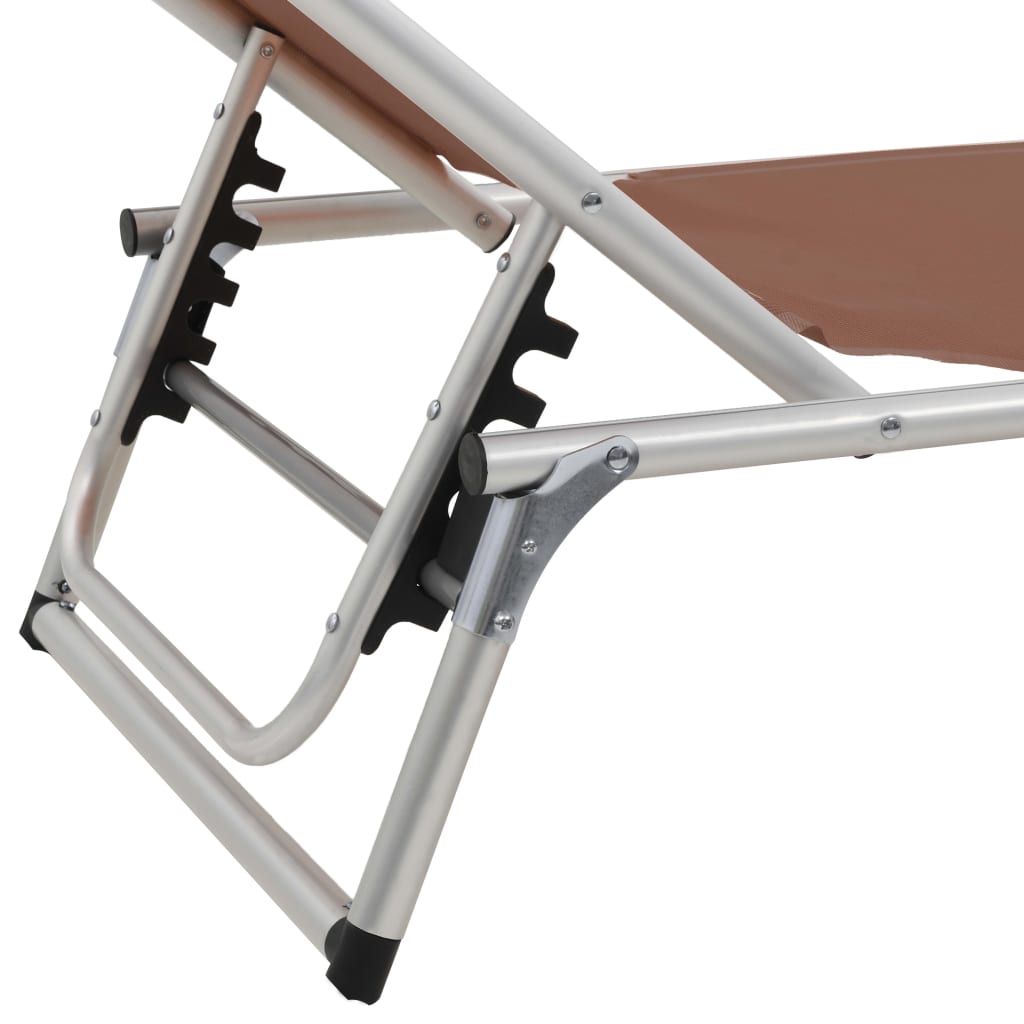 Brown Folding Sun Loungers with Roof - 2 Pcs, Aluminum & Textilene