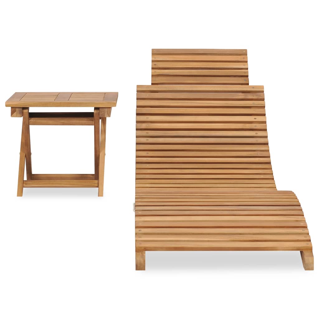 Teak Wood Folding Sun Lounger with Table - Solid & Stylish