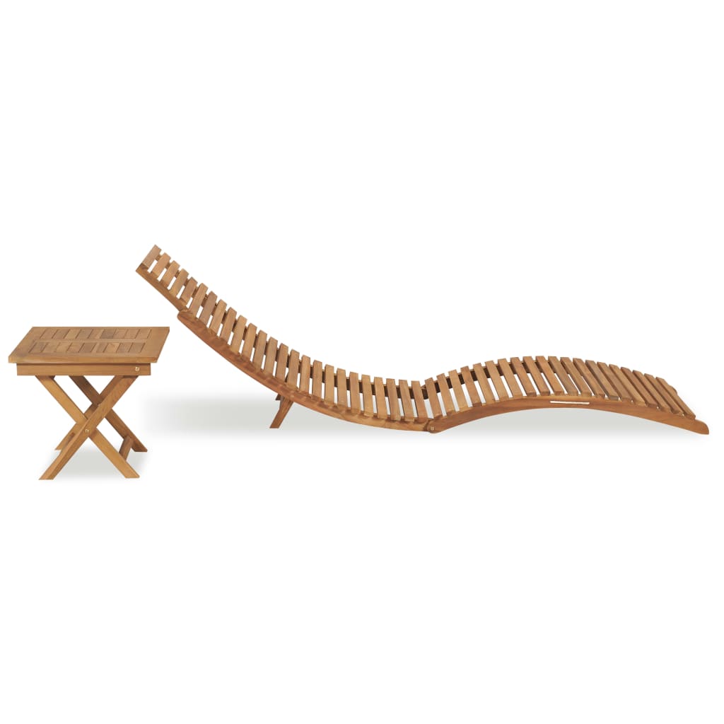 Teak Wood Folding Sun Lounger with Table - Solid & Stylish
