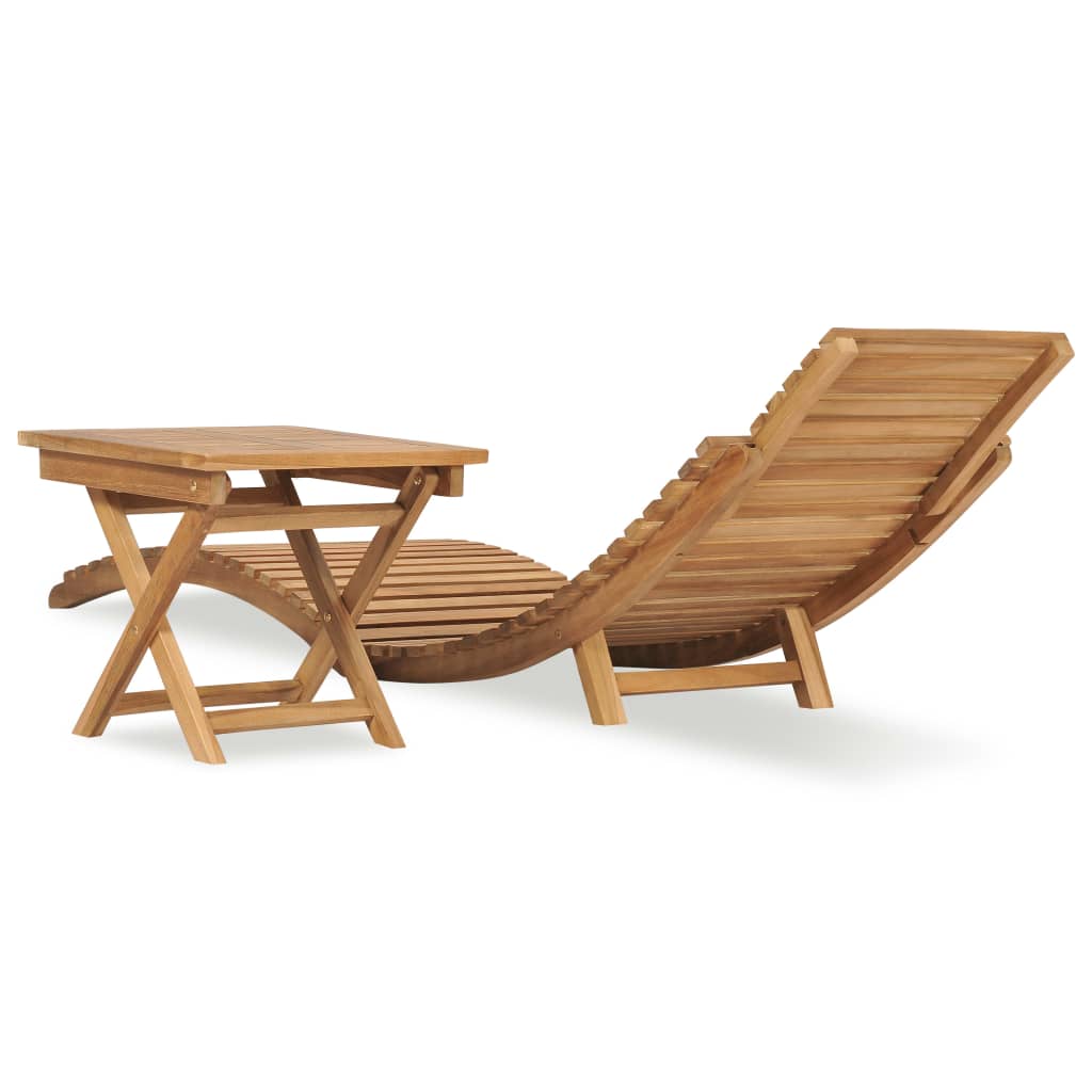 Teak Wood Folding Sun Lounger with Table - Solid & Stylish