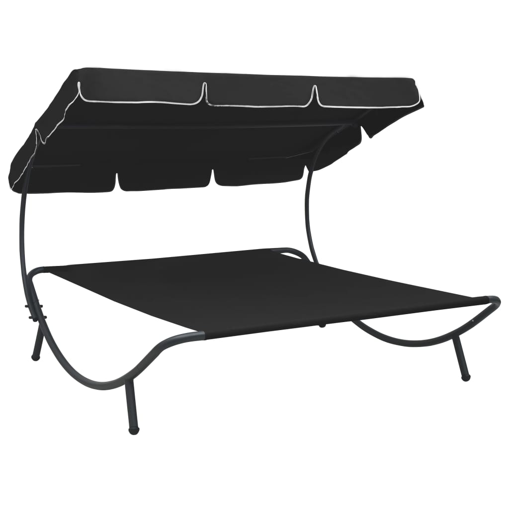 Black Outdoor Lounge Bed with Canopy - Stylish & Comfortable