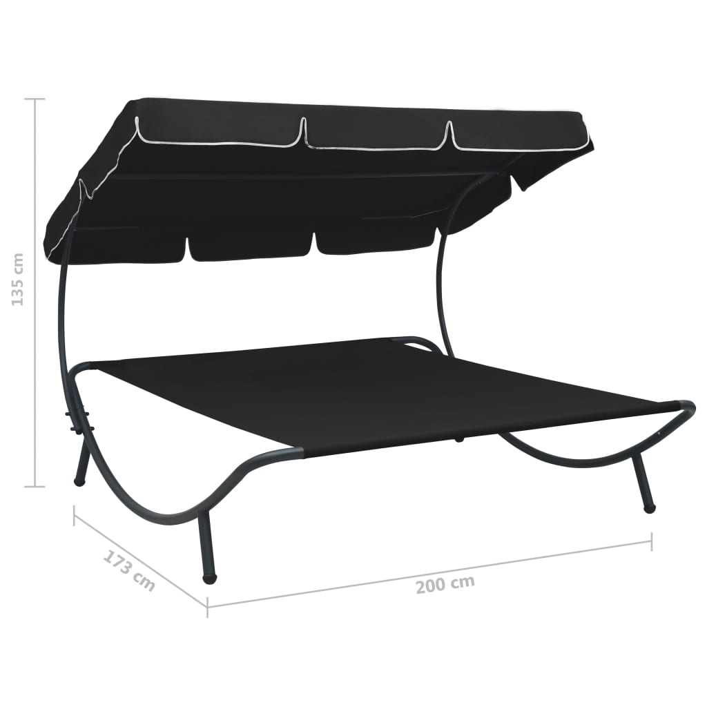 Black Outdoor Lounge Bed with Canopy - Stylish & Comfortable