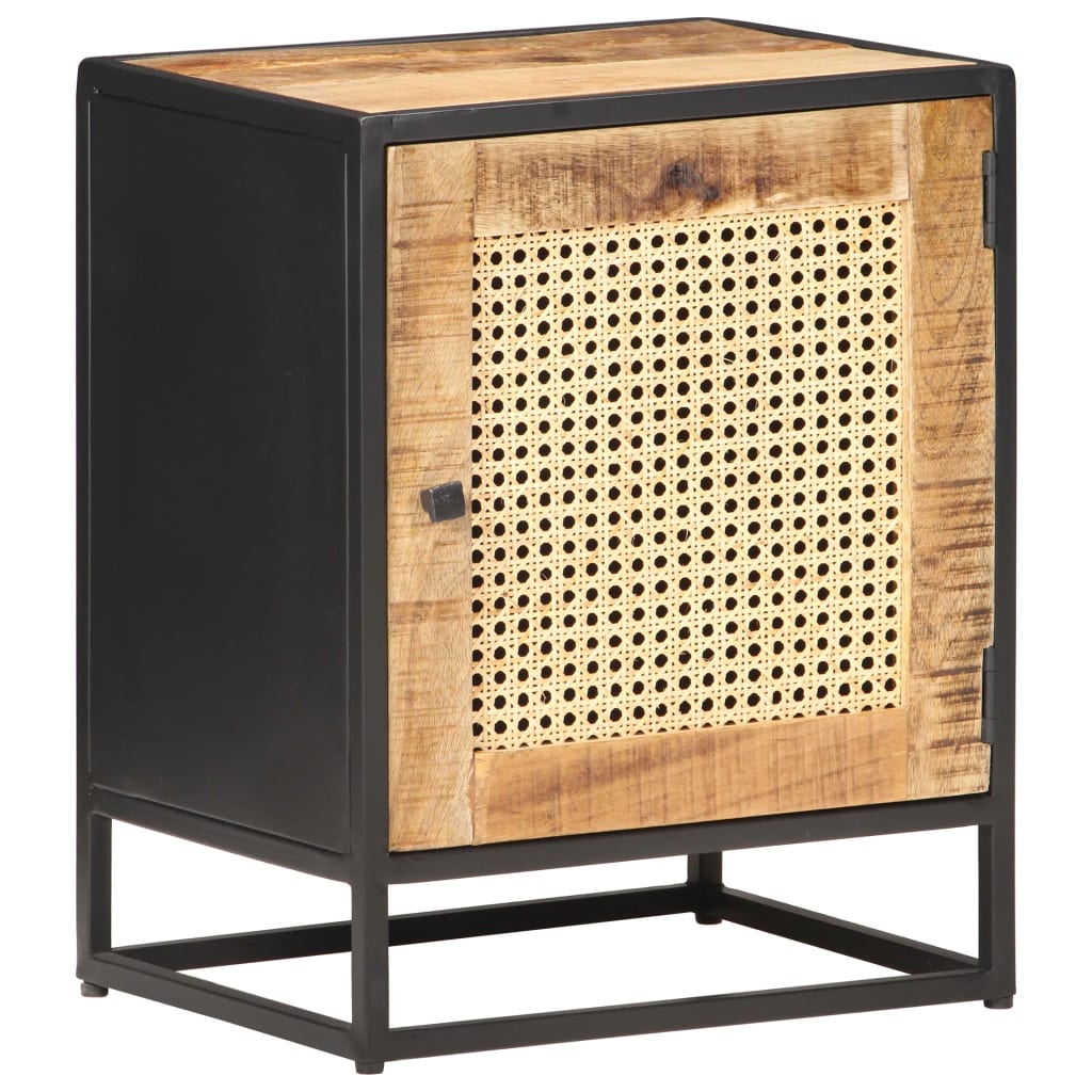Rough Mango Wood & Cane Bedside Cabinet 40x30x50 cm