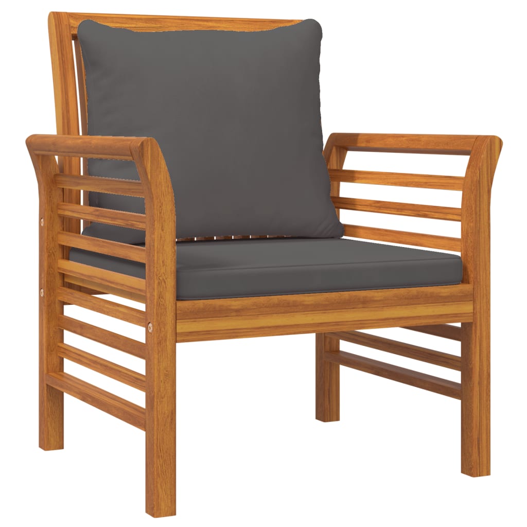Solid Wood Acacia Sofa Chairs Set, Dark Grey Cushions, 2 pcs