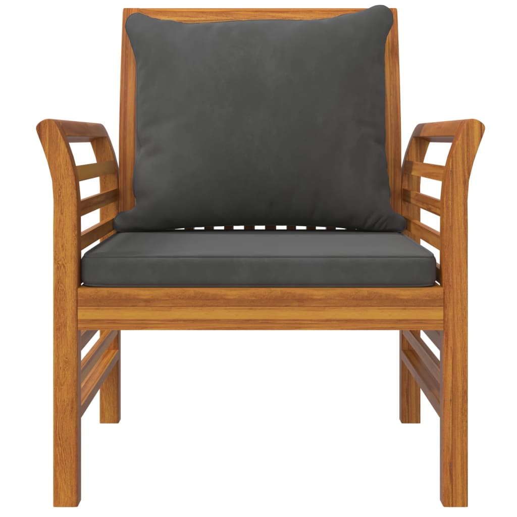 Solid Wood Acacia Sofa Chairs Set, Dark Grey Cushions, 2 pcs