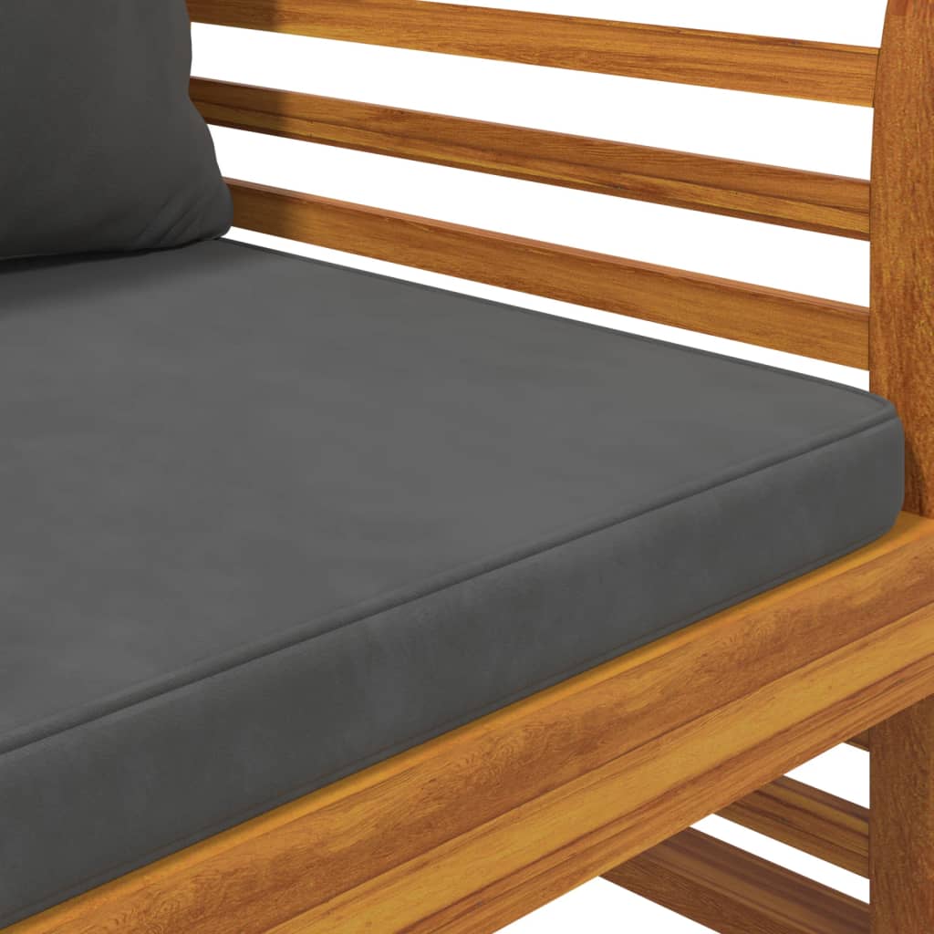 Solid Wood Acacia Sofa Chairs Set, Dark Grey Cushions, 2 pcs