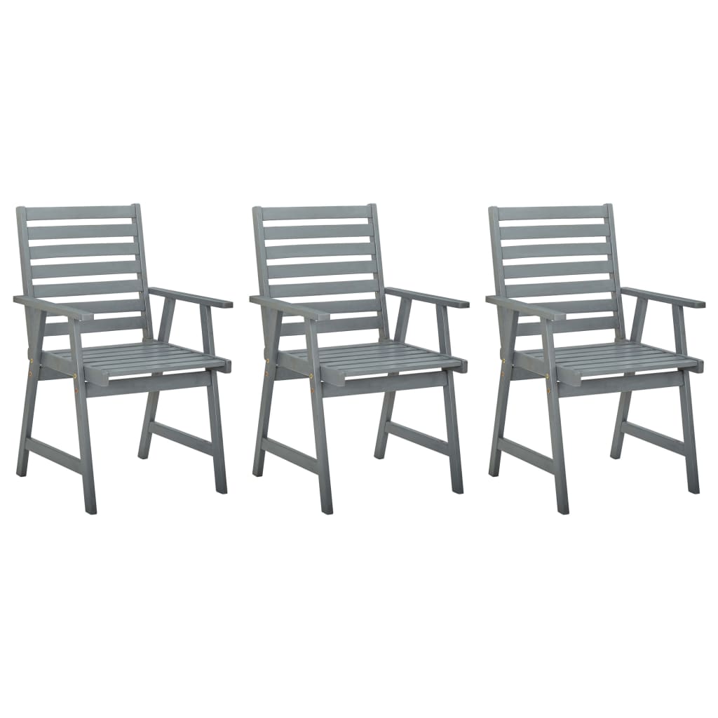 Grey Acacia Wood Outdoor Dining Chairs Set - 3 Pieces