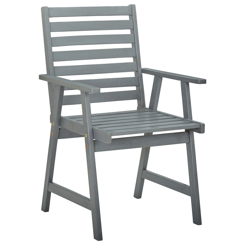 Grey Acacia Wood Outdoor Dining Chairs Set - 3 Pieces