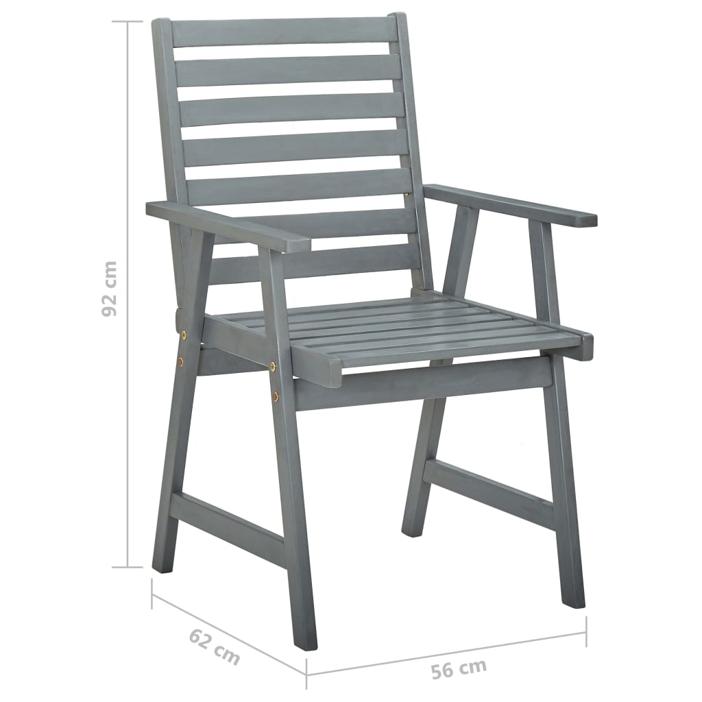 Grey Acacia Wood Outdoor Dining Chairs Set - 3 Pieces
